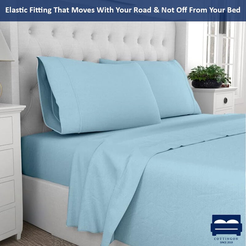 Cottingon RV King Sheets 72 x 80,Luxury Soft 100% Egyptian Cotton, 4 Pcs Camper Bedding Set to Fit Upto 15" Deep Custom RV Mattress, Light Blue Solid - Image 5